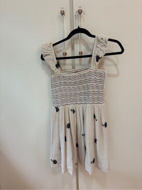 Free People White Mini Dress with Black Floral Embroidery